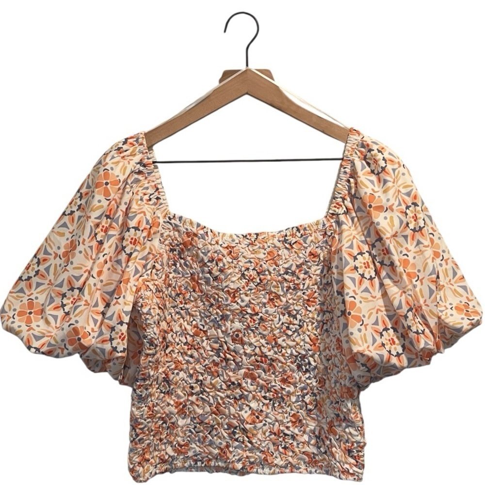 Anthropologie Dolan Multicolor Floral Off-Shoulder Textured Blouse,Puff Sleeve,M - Picture 4 of 13